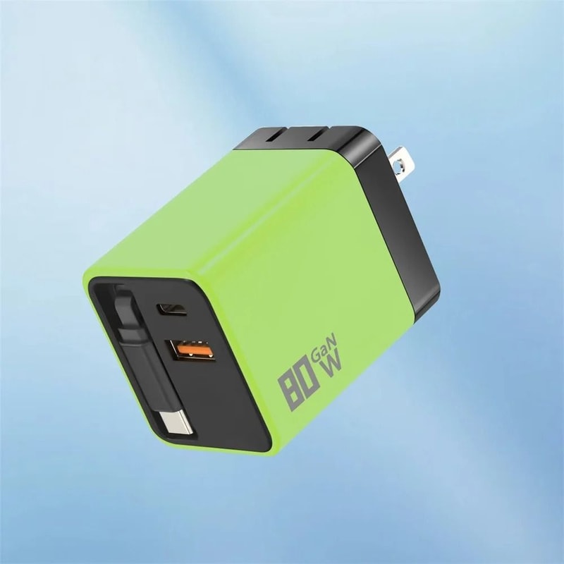 Retractable 80W GaN Fast Charger With BuiltIn USBC Cable MultiDevice Adapter 8