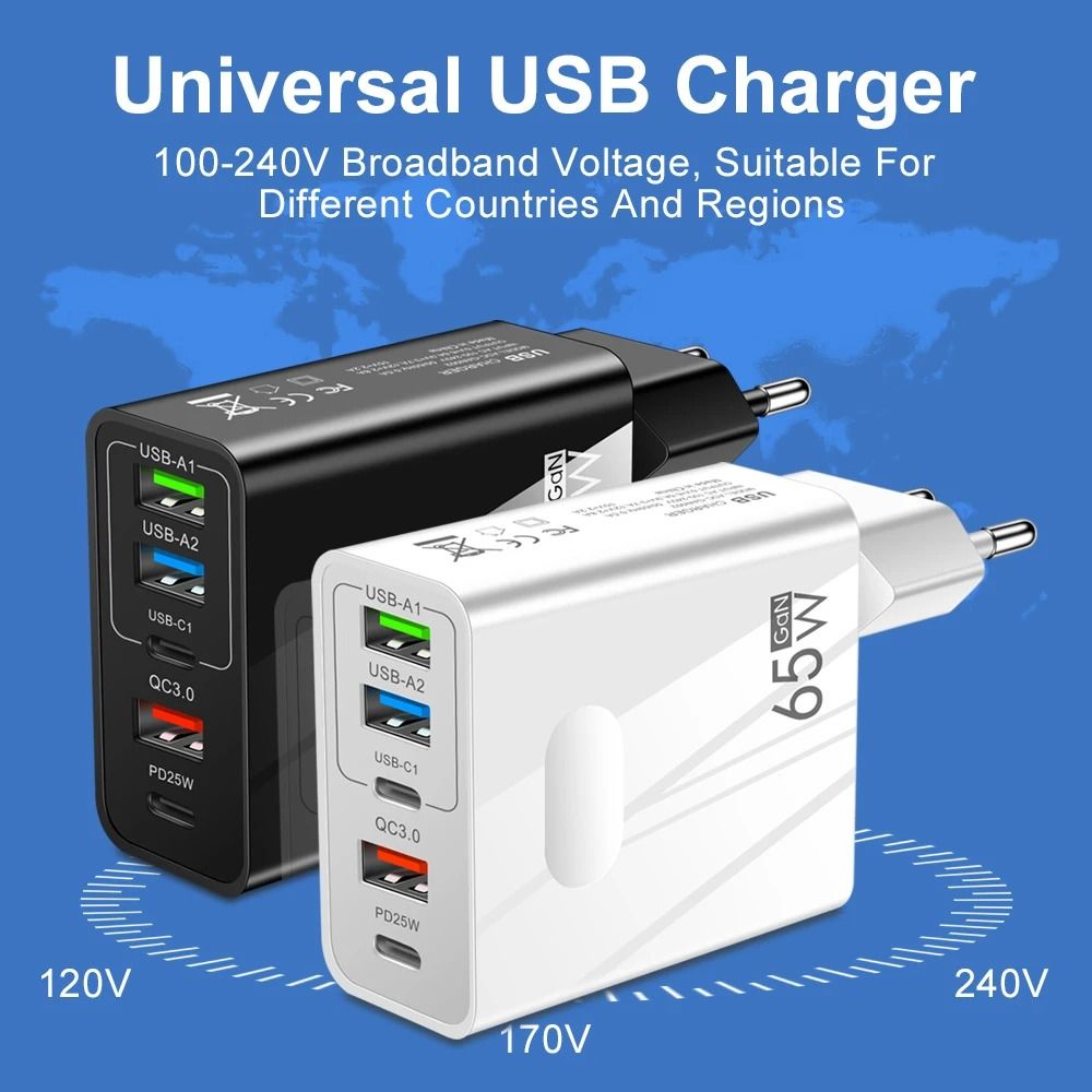 65W 5Port GaN MultiDevice Charging Station UltraFast PD Wall Adapter 5
