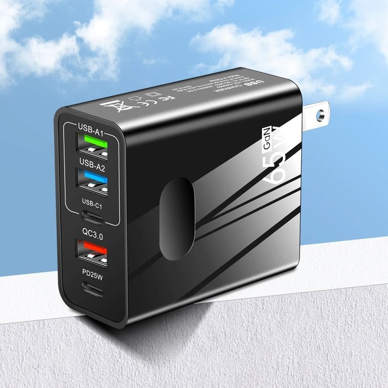 65W 5Port GaN MultiDevice Charging Station UltraFast PD Wall Adapter 6