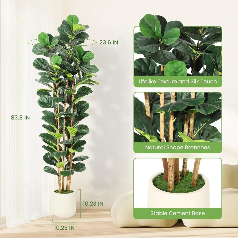 Designer Artificial Fiddle Leaf Fig Tree Large Potted Faux Greenery 8