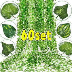 artificial green ivy leaf hanging garland | lush realistic creeper vine decor