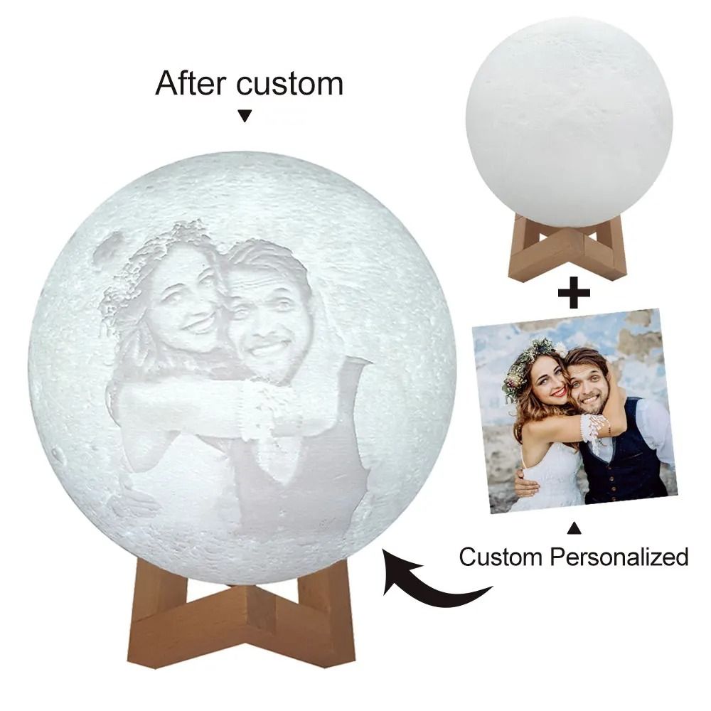 Personalized 3D Printed Moon Lamp Custom Photo Text Lunar Night Light 2
