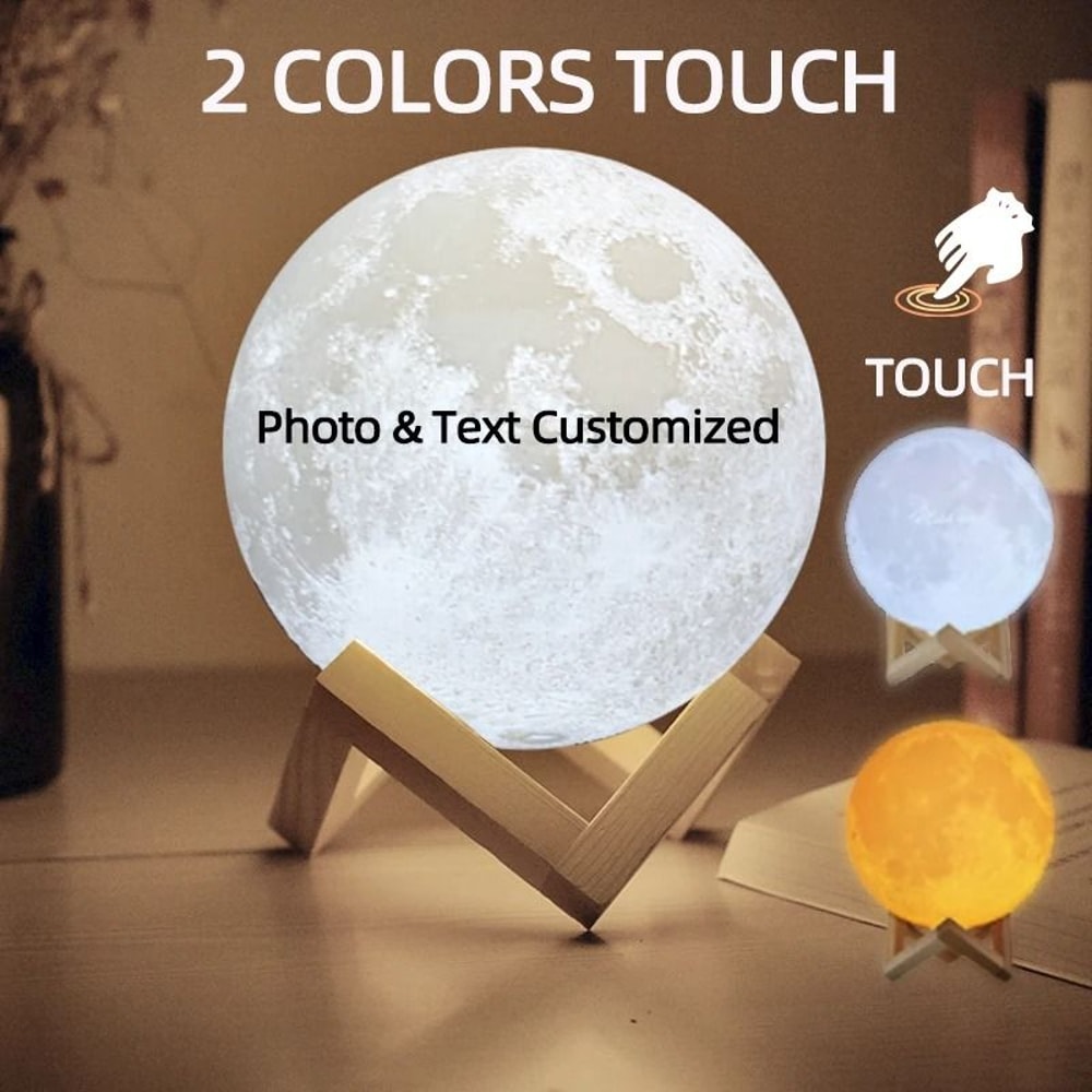 Personalized 3D Printed Moon Lamp Custom Photo Text Lunar Night Light 7