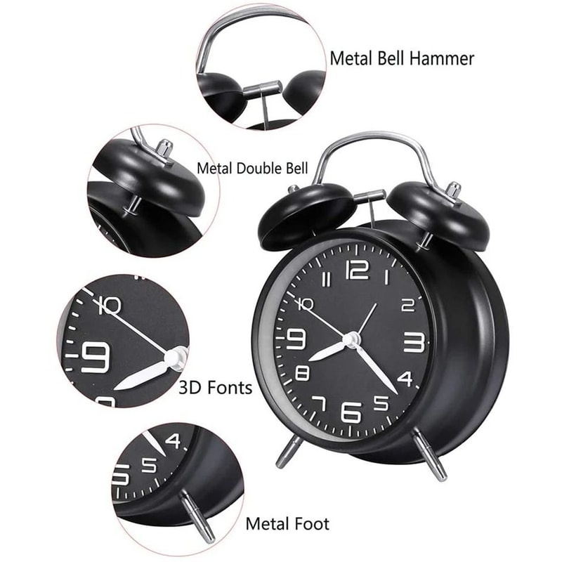 Twin Bell Loud Alarm Clock Retro Metal Frame 3D Dial With Smart Backlight 5