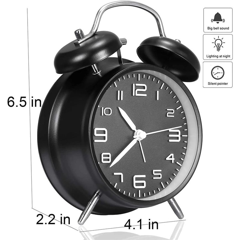 Twin Bell Loud Alarm Clock Retro Metal Frame 3D Dial With Smart Backlight 1