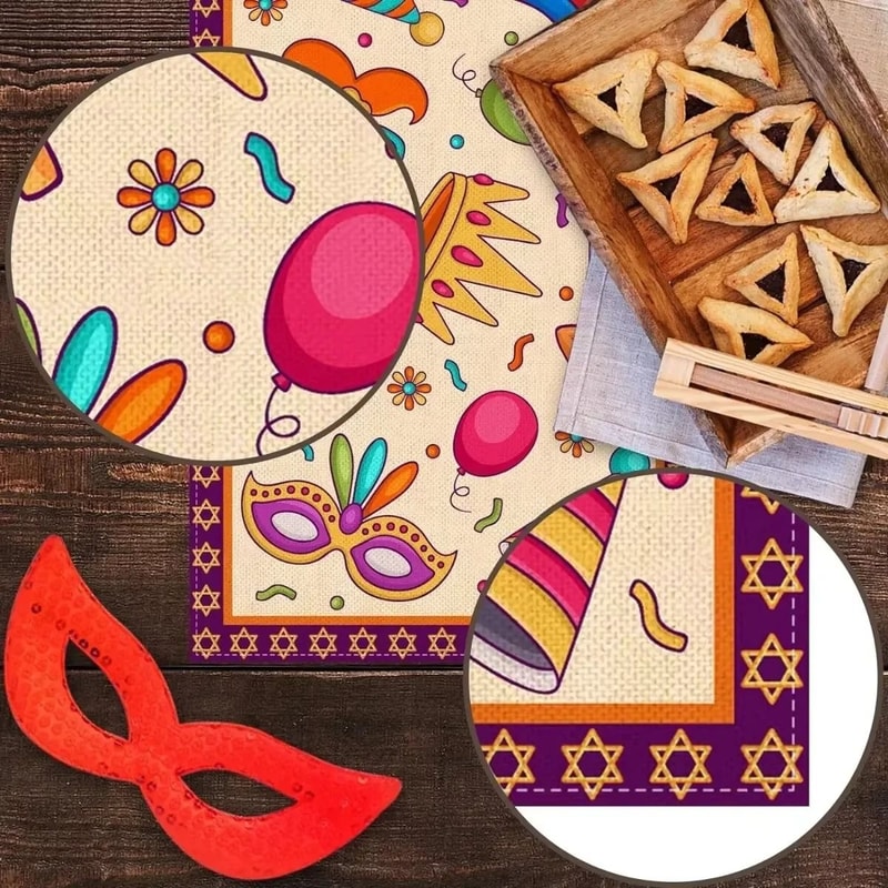 Happy Purim Table Runner Festive Jewish Holiday Feast Carnival Decor 3