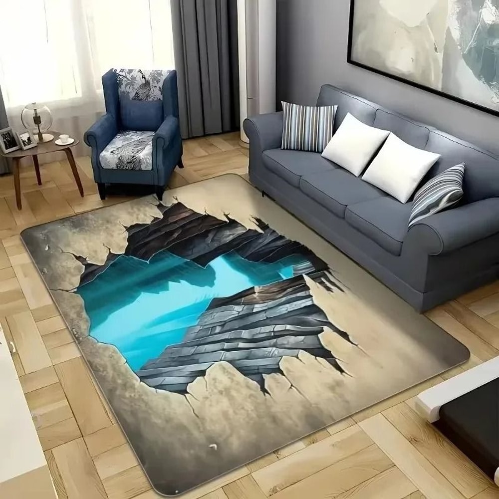 3D Desert Crack Water Fire Rug Optical Illusion NonSlip Living Room Decor 9
