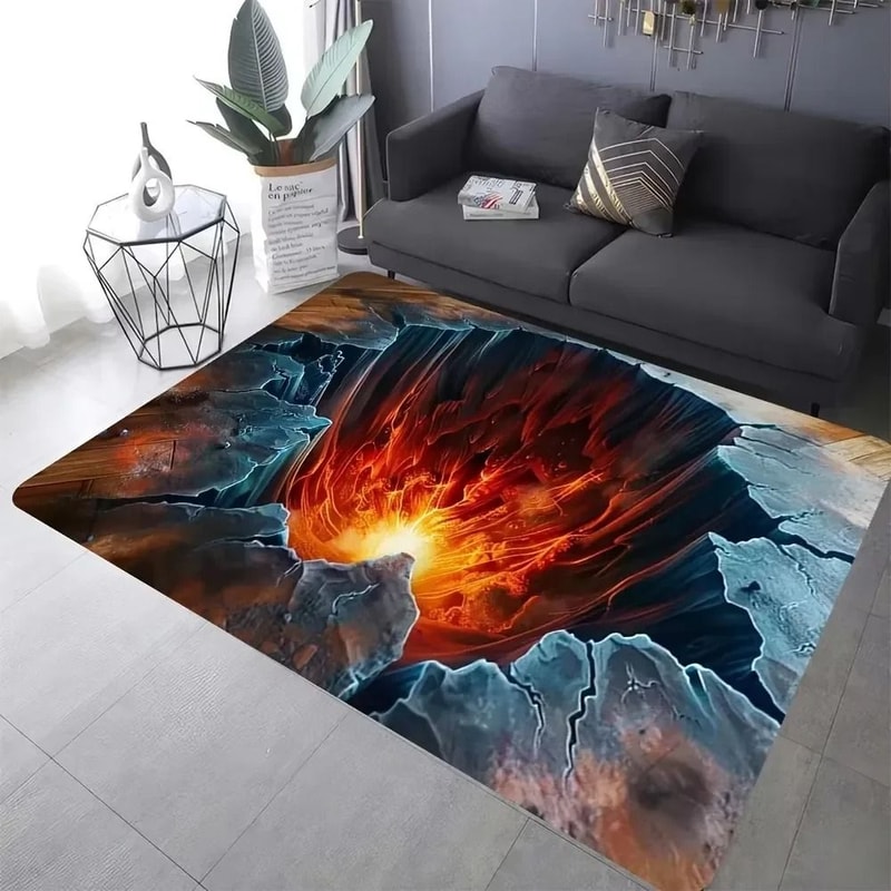 3D Desert Crack Water Fire Rug Optical Illusion NonSlip Living Room Decor 13
