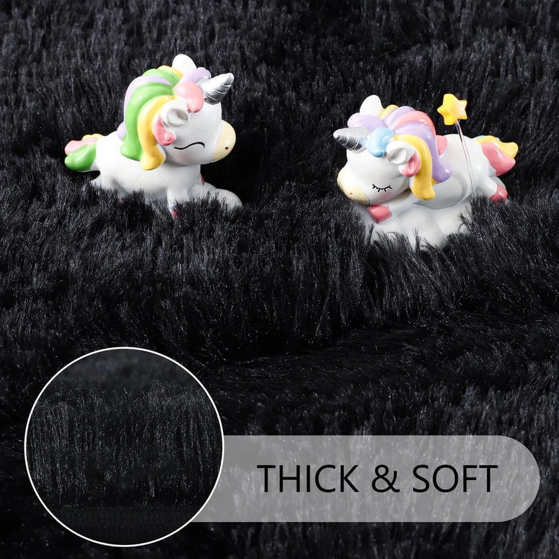 Fluffy Black Round Rug UltraSoft Shaggy Area Carpet 5