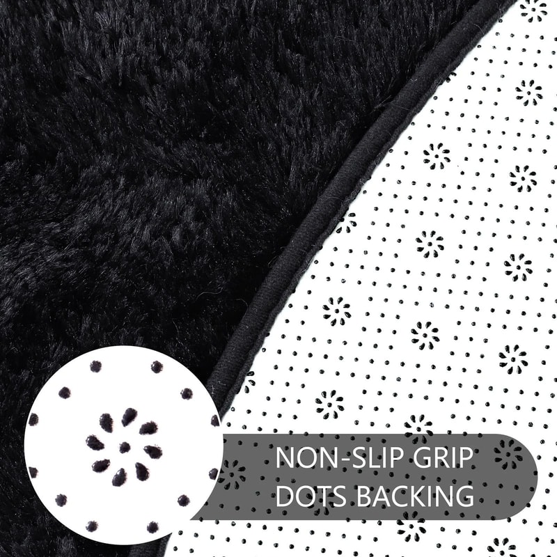 Fluffy Black Round Rug UltraSoft Shaggy Area Carpet 6