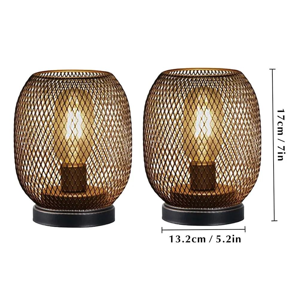 Metal Cage Table Lamp Cordless Round LED Lantern 8