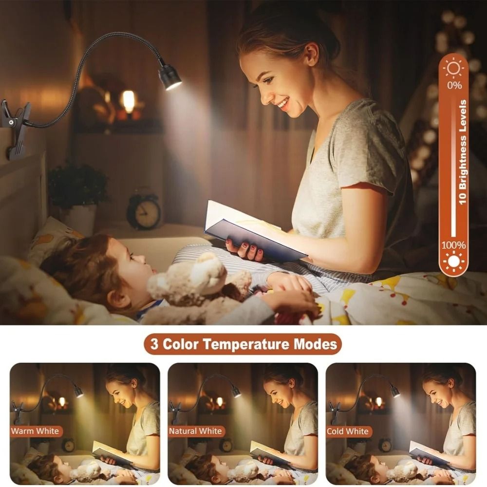 Zoomable LED Clamp Reading Light Flexible Gooseneck EyeCare Lamp For Study Bedside 5