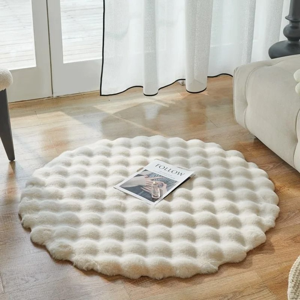 Bubble Velvet Faux Rabbit Fur Carpet UltraSoft Round Plush Mat For Modern Living Kids Play 9