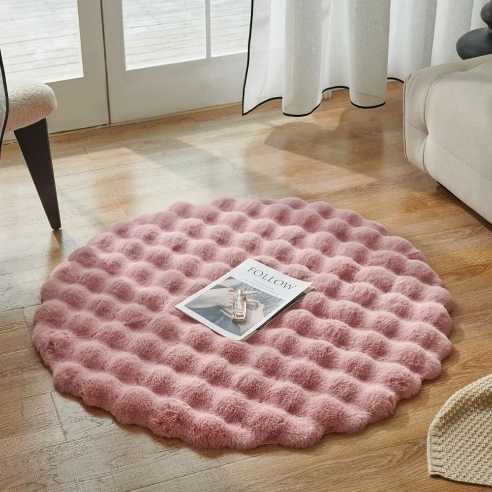 Bubble Velvet Faux Rabbit Fur Carpet UltraSoft Round Plush Mat For Modern Living Kids Play 10