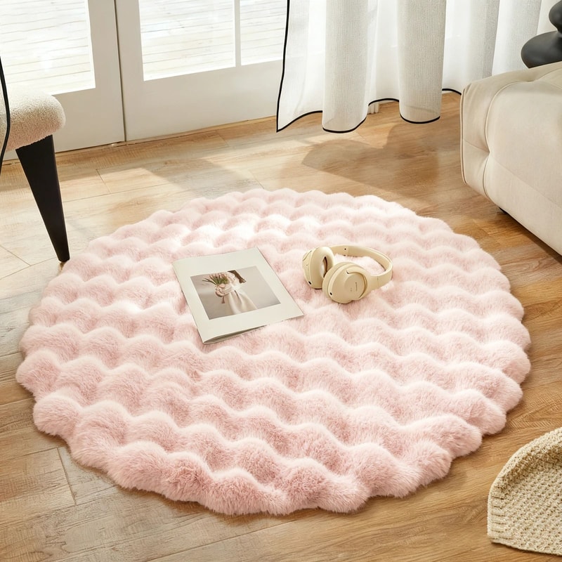 Bubble Velvet Faux Rabbit Fur Carpet UltraSoft Round Plush Mat For Modern Living Kids Play 7