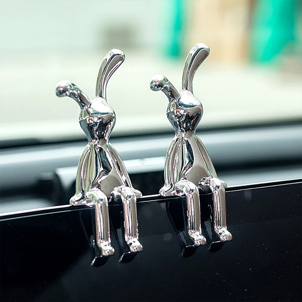 LongEared Rabbit Couple Figurine Whimsical Double Statue For Living Room Car Decor 1