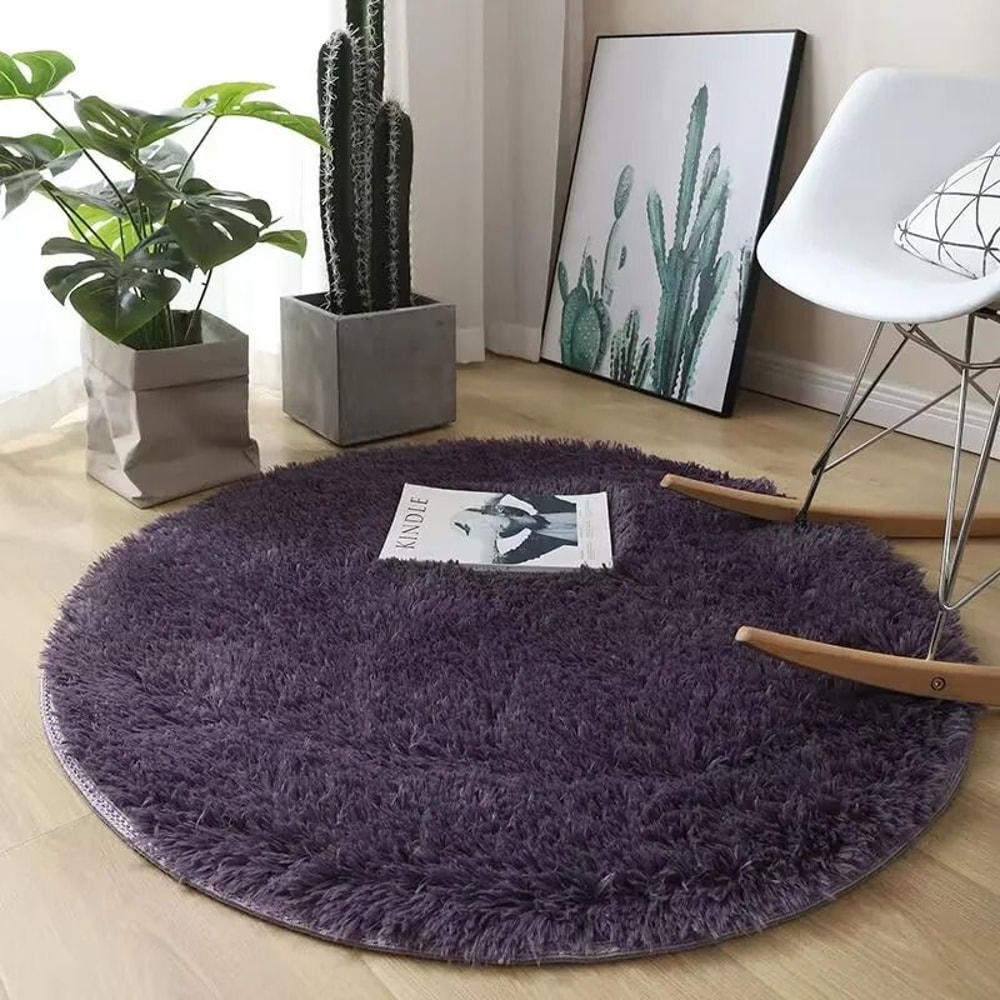 Plush Round Shag Carpet UltraSoft Fluffy Floor Mat For Childrens Bedrooms Modern Living Rooms 11