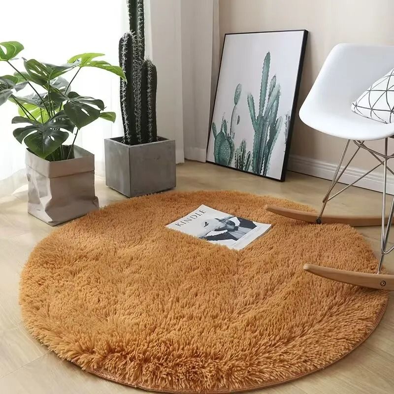 Plush Round Shag Carpet UltraSoft Fluffy Floor Mat For Childrens Bedrooms Modern Living Rooms 12