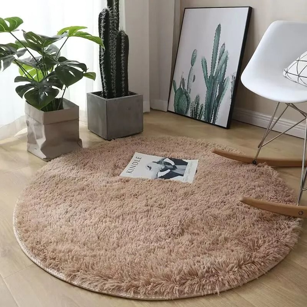 Plush Round Shag Carpet UltraSoft Fluffy Floor Mat For Childrens Bedrooms Modern Living Rooms 8