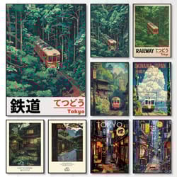 retro japanese railway landscape canvas print – tokyo rainy night street art for modern home decor