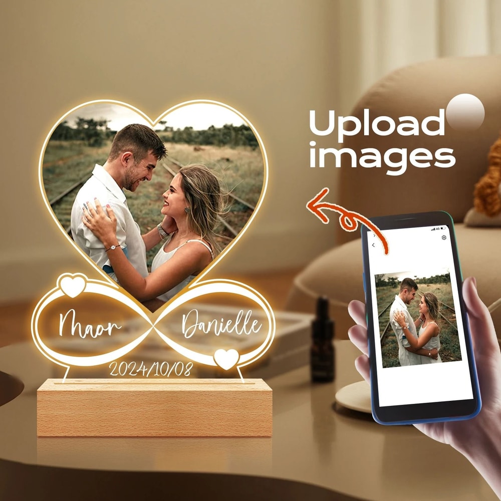 Personalized Custom Photo Love Frame LED Acrylic Anniversary Plaque For Couples Valentines Day 3