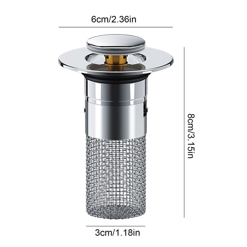 PopUp Bathroom Sink Drain Strainer With Removable Stainless Steel Hair Catcher And Drain Stopper 8