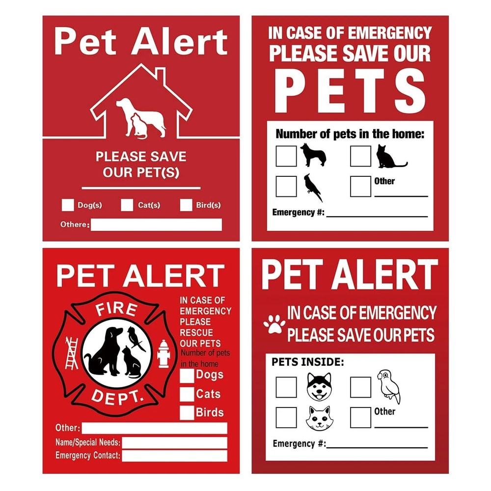 Emergency Pet Alert Stickers 4Pack Static Cling Window Decals For Fire Emergency Rescue 0