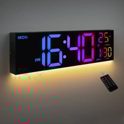 large digital led wall clock – 8-color rgb display with remote, temperature & dst for home & kitchen