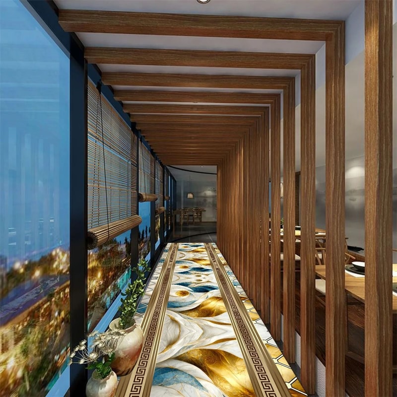 Golden Abstract Marble Corridor Runner Luxury NonSlip Passageway Carpet Custom Stairway Rug 2