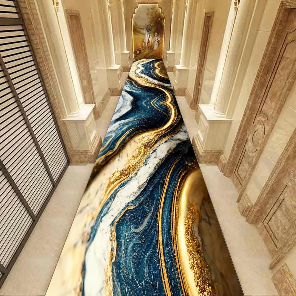 Golden Abstract Marble Corridor Runner Luxury NonSlip Passageway Carpet Custom Stairway Rug 9
