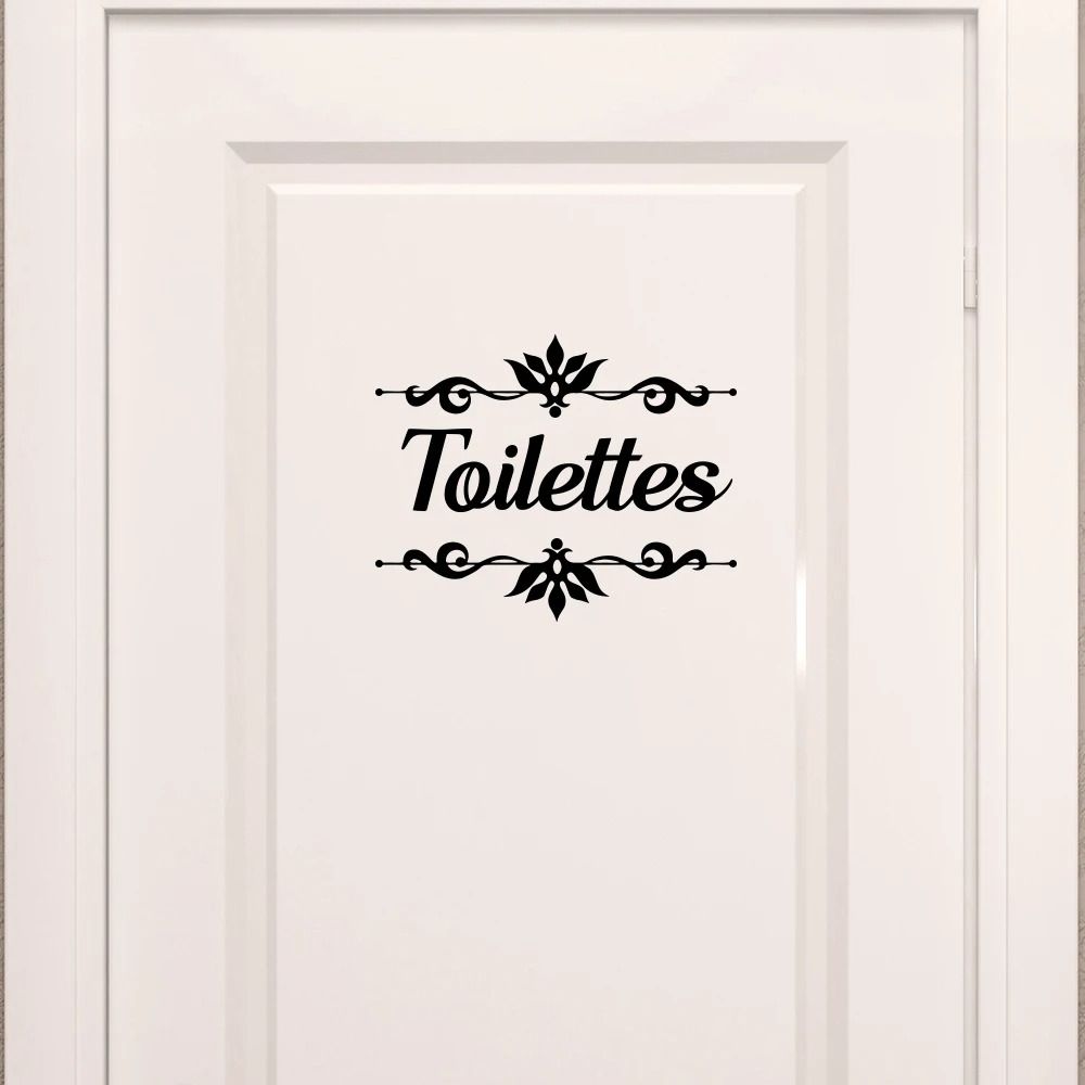 French Toilettes Flower Bathroom Decal Elegant Vinyl Door Sticker Waterproof Home Decor 0