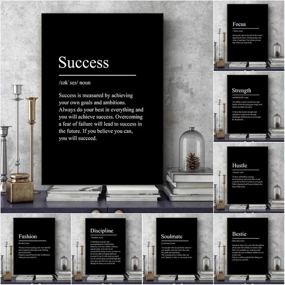 Minimalist Success Definition Canvas Inspirational Black Wall Art For Office Home Studio Decor 1