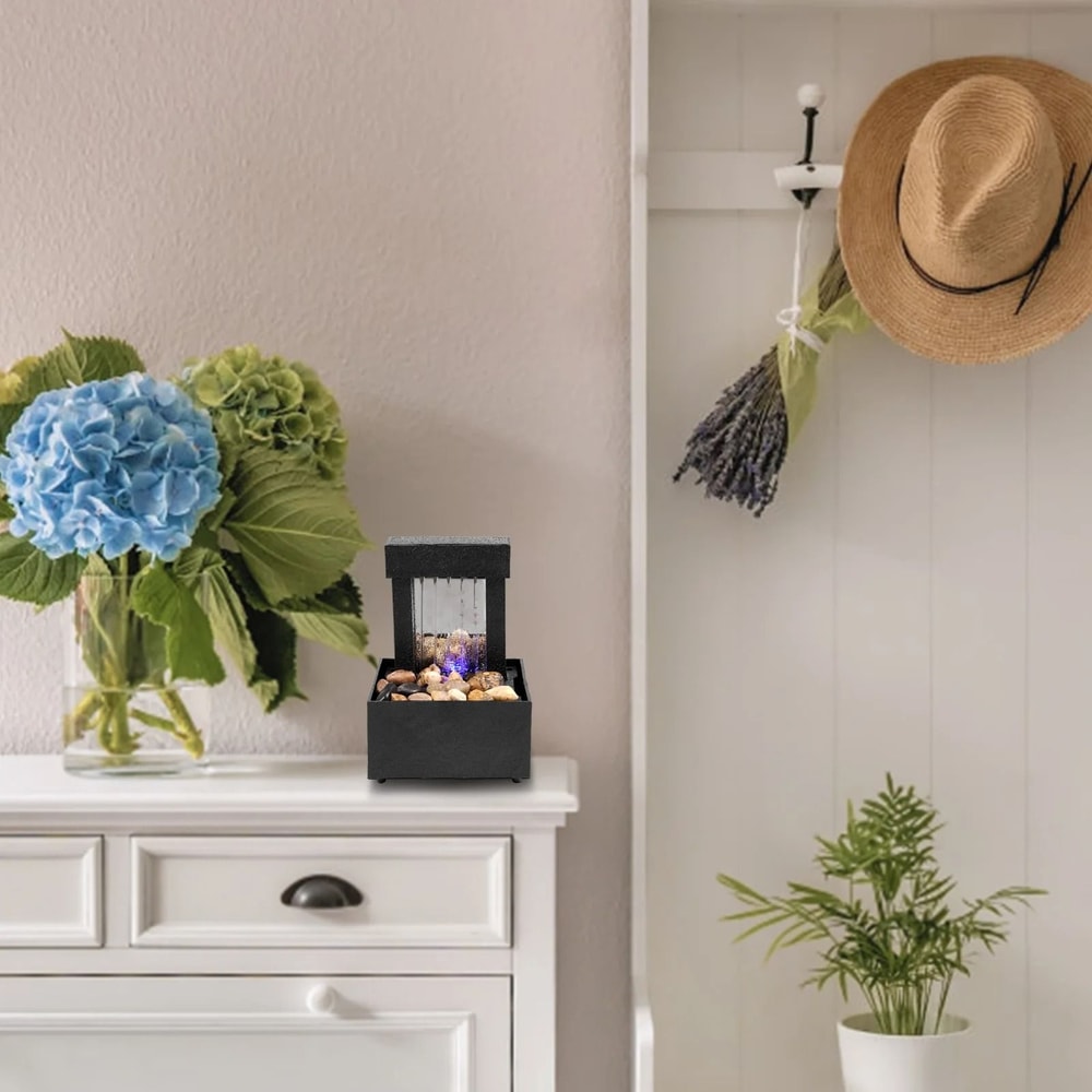 Mini Zen Tabletop Fountain LED Desktop Waterfall With Battery USB DualPower For Home Office Deco 3