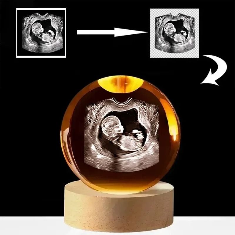 Personalized BUltrasound Baby Photo Crystal Ball 2D Laser Engraved Glass Sphere Newborn Keepsake 1