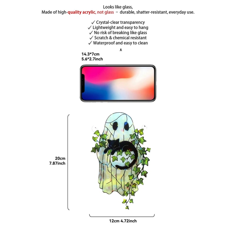 Cute Halloween Ghost Suncatcher Acrylic Ghost Black Cat Green Leaf Window Hanging Decor For Home 5