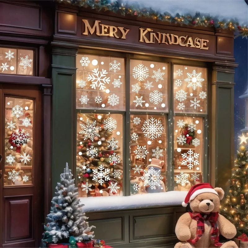 Merry Christmas White Snowflake Window Stickers Festive Winter Wonderland Decals For Home Wall Gl 4