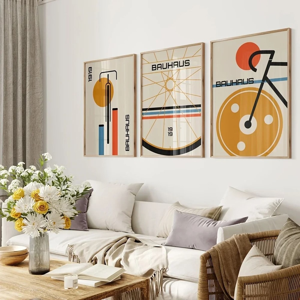 3Piece Bauhaus Bicycle Canvas Poster Set MidCentury Modern Wall Art Prints For Living Room Home D 2
