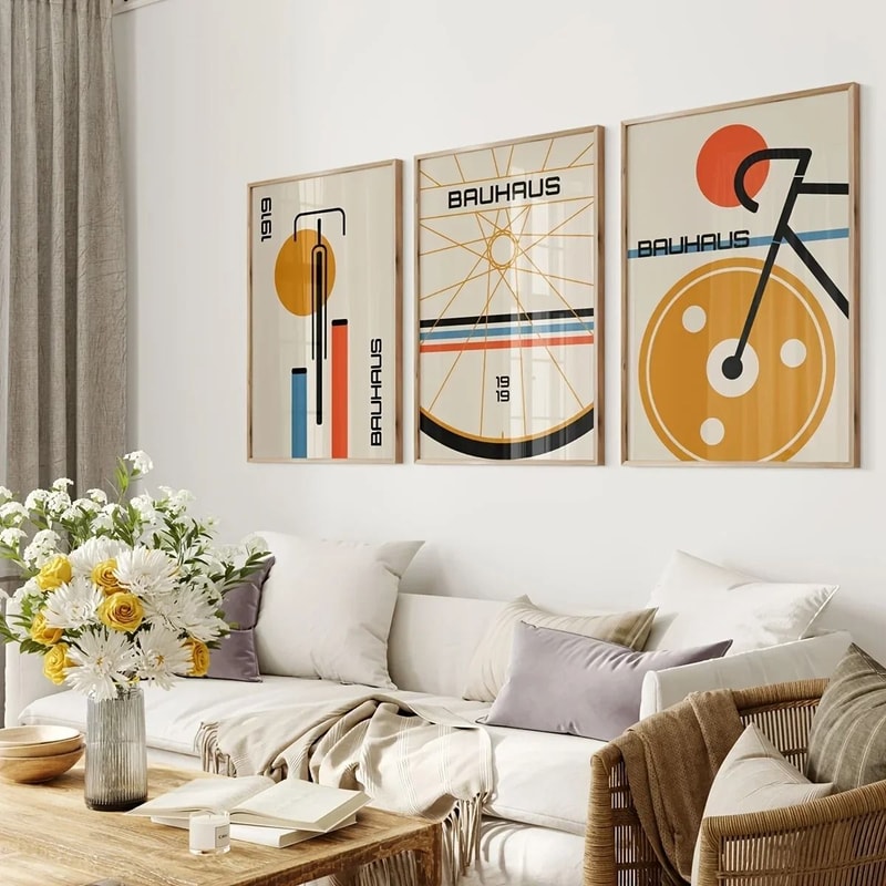 3Piece Bauhaus Bicycle Canvas Poster Set MidCentury Modern Wall Art Prints For Living Room Home D 2