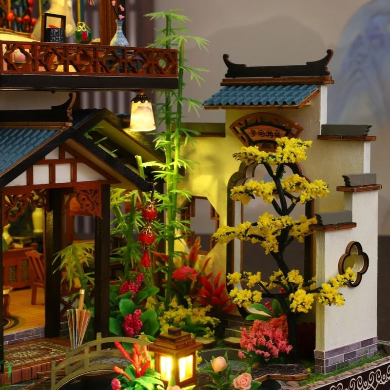 DIY Elegant Orchid Pavilion Book Nook Kit Handcrafted 3D Miniature Model With Ancient Chinese Arch 5