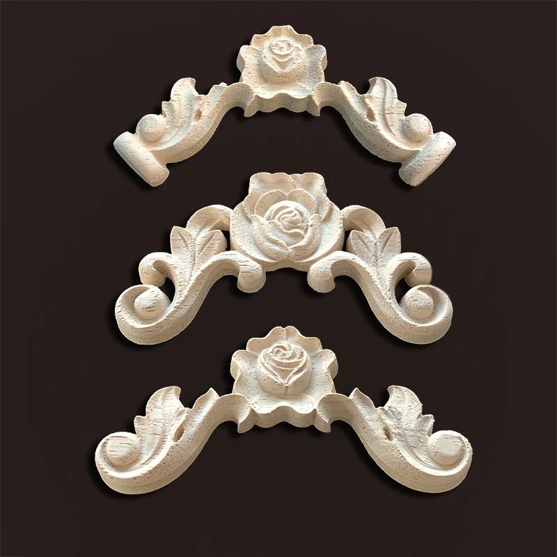 HandCarved Wood Rose Appliques Onlays Antique Wood Furniture Decals Decorative Floral Crafting E 2