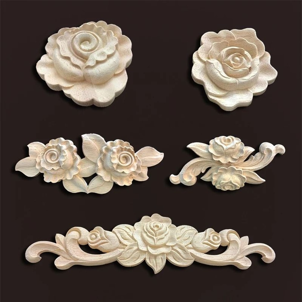 HandCarved Wood Rose Appliques Onlays Antique Wood Furniture Decals Decorative Floral Crafting E 4