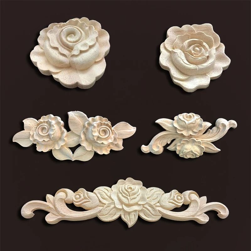 HandCarved Wood Rose Appliques Onlays Antique Wood Furniture Decals Decorative Floral Crafting E 4