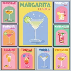 colorful simplicity cocktail posters – trendy drink prints & whiskey bar cart canvas art for modern home bar decor