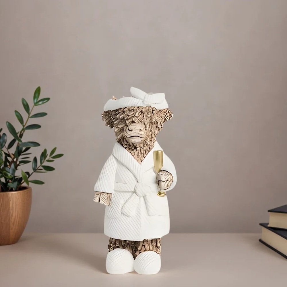 CountryStyle Highland Cow With Champagne Statue Whimsical Resin Tabletop Decor For Thanksgiving Ch 6