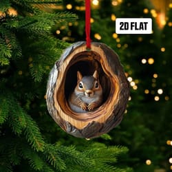acrylic animal in tree trunk christmas ornaments – cute bunny, owl, squirrel & hedgehog festive hanging pendants for hom