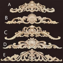 natural wood appliques & decorative onlays – handcrafted long flower woodcarving for furniture, walls, and door restorat