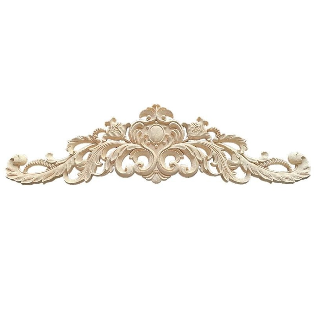 Natural Wood Appliques Decorative Onlays Handcrafted Long Flower Woodcarving For Furniture Walls 1