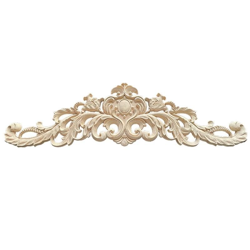 Natural Wood Appliques Decorative Onlays Handcrafted Long Flower Woodcarving For Furniture Walls 1