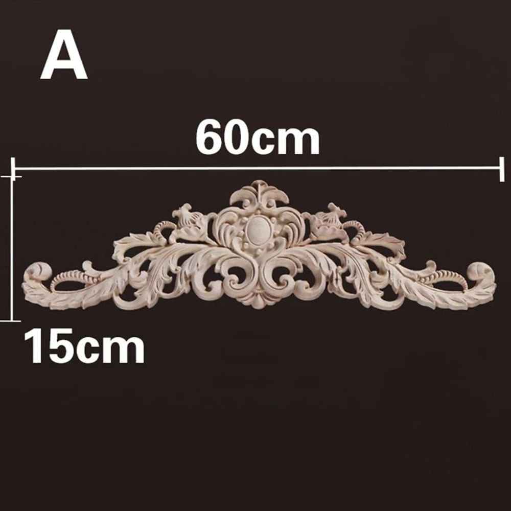 Natural Wood Appliques Decorative Onlays Handcrafted Long Flower Woodcarving For Furniture Walls 12