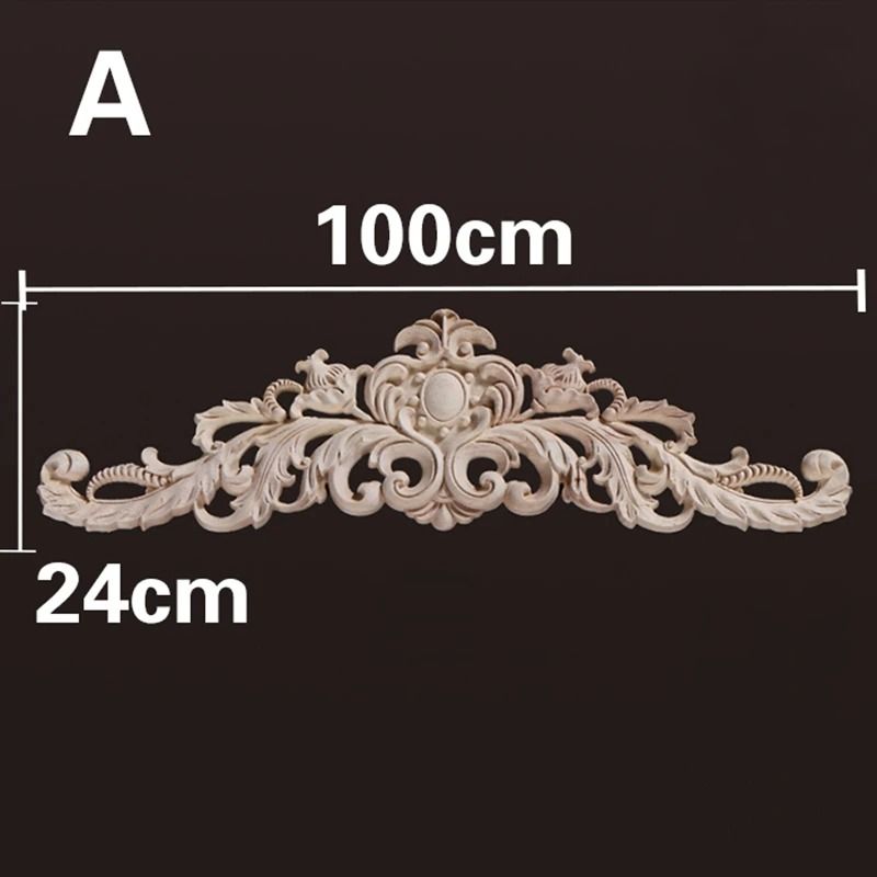Natural Wood Appliques Decorative Onlays Handcrafted Long Flower Woodcarving For Furniture Walls 16